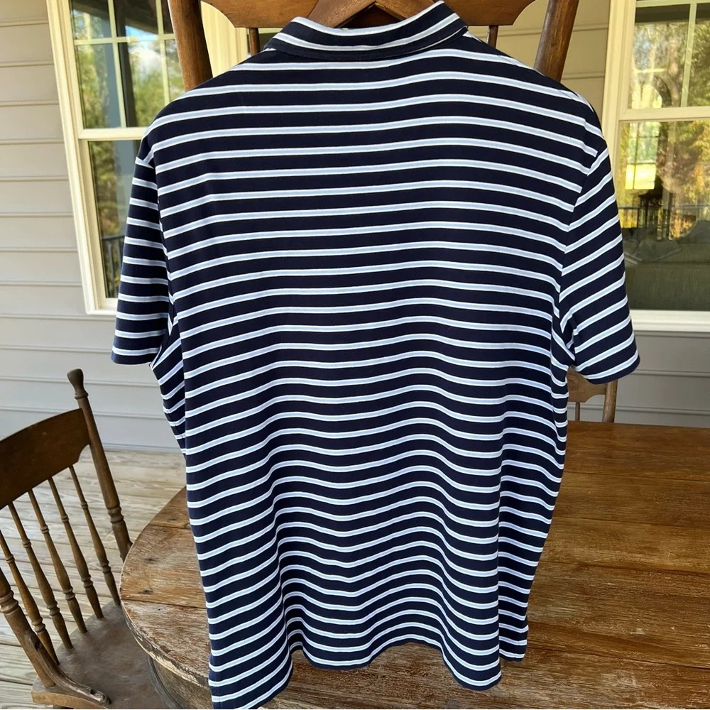 Ralph Lauren Polo Shirt Men's 100% Cotton Navy Baby Blue Stripes Classic Fit L